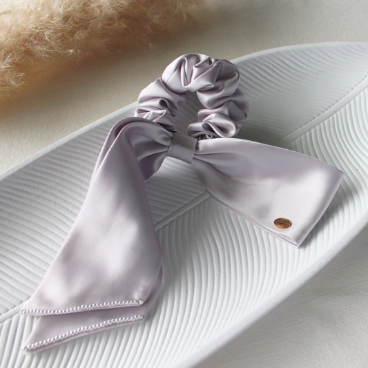 Satin Silk Scarf Scrunchie with tiny Pearl Border - TressLove