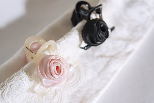 Satin Rose and Pearl Claw Clip - TressLove