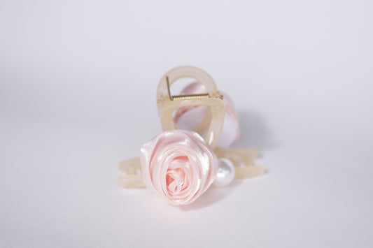 Satin Rose and Pearl Claw Clip - TressLove