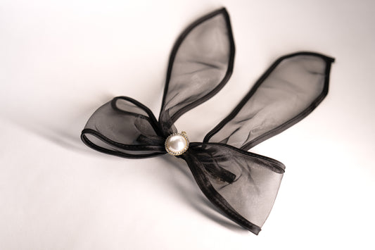 Net Bow Hair Barrette with Pearl Accent - TressLove