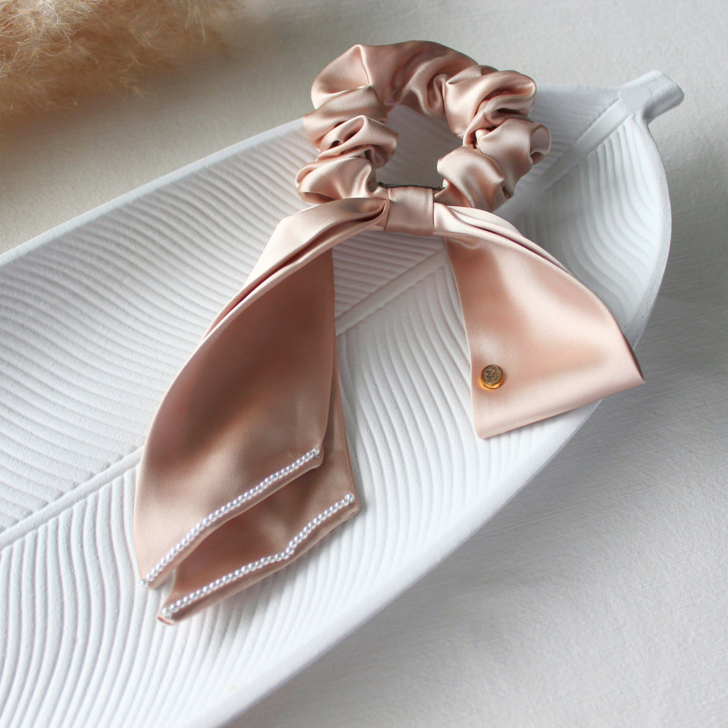 Satin Silk Scarf Scrunchie with tiny Pearl Border - TressLove