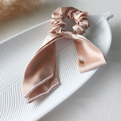 Satin Silk Scarf Scrunchie with tiny Pearl Border - TressLove