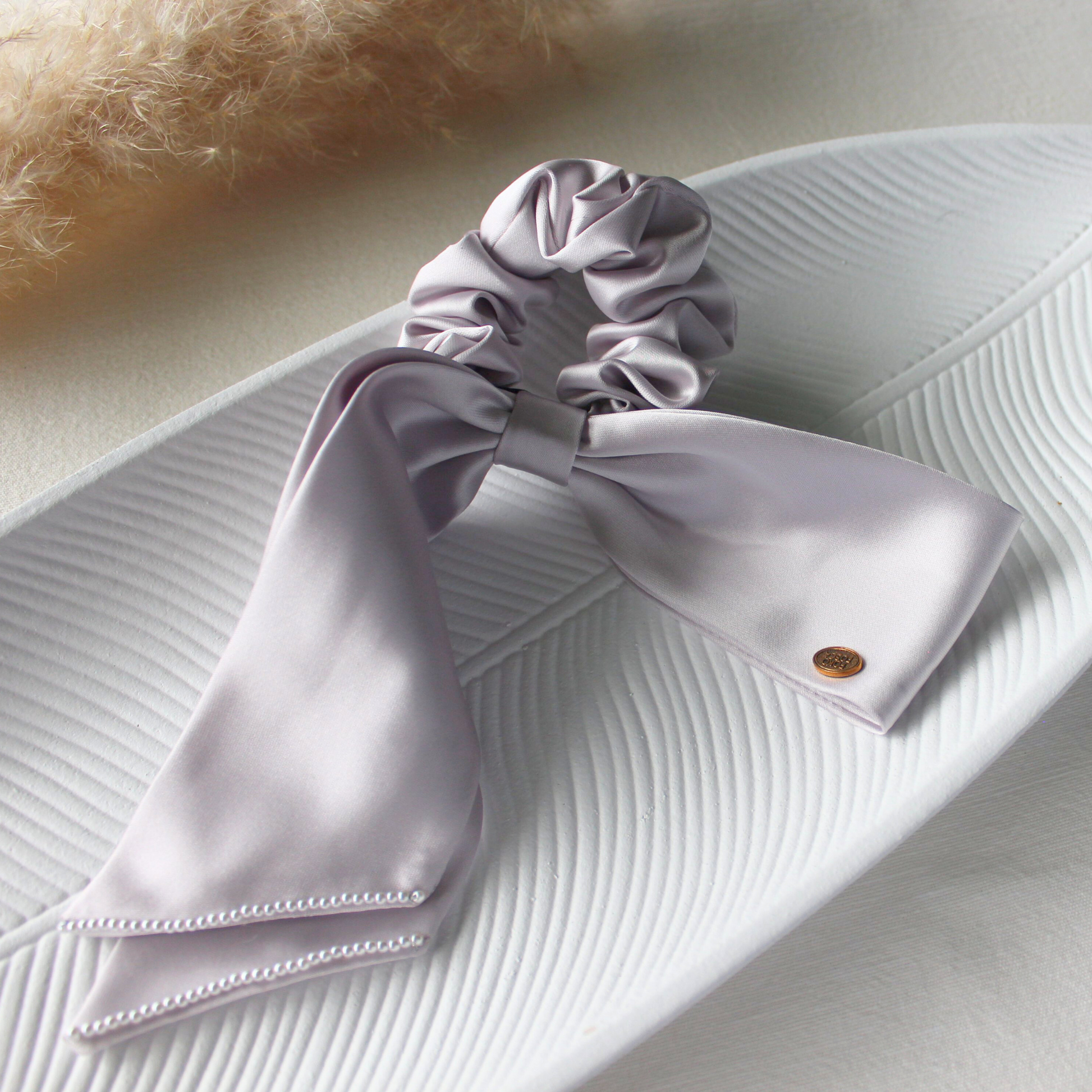 Satin Silk Scarf Scrunchie with tiny Pearl Border - TressLove
