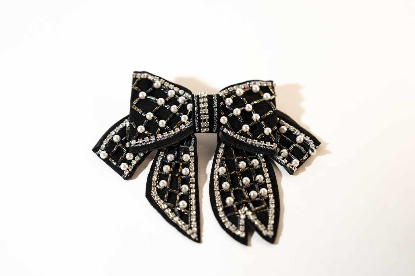 Big Velvet Bow Barrette With Pearls and Rhinstones - TressLove