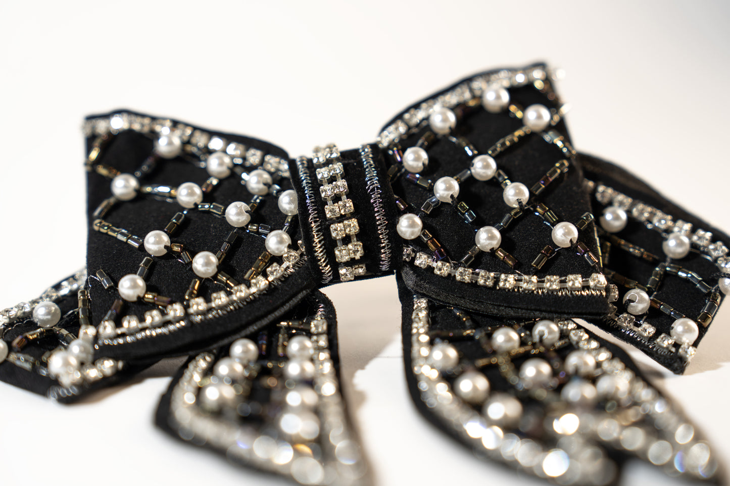 Big Velvet Bow Barrette With Pearls and Rhinstones - TressLove