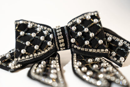 Big Velvet Bow Barrette With Pearls and Rhinstones - TressLove