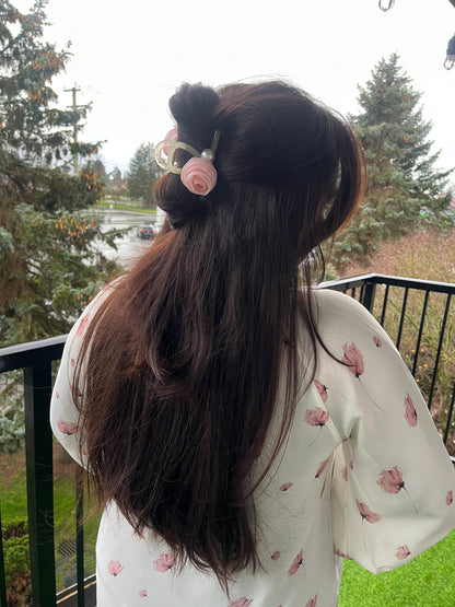 Satin Rose and Pearl Claw Clip