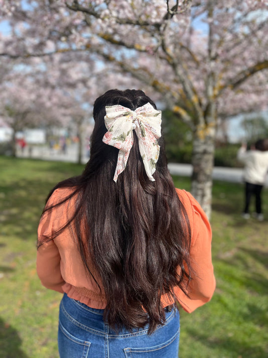 Floral Print Bow Barrette