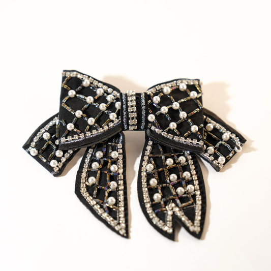 Big Velvet Bow Barrette With Pearls and Rhinstones - TressLove